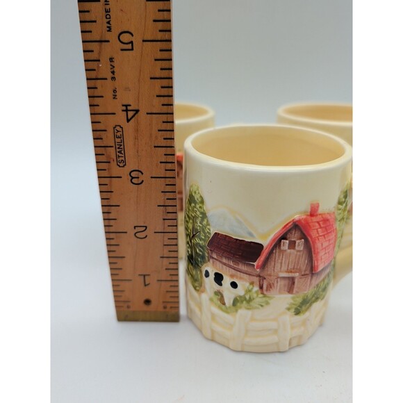 Vintage Marks Rosenfeld Cottage Core Coffee Cups 3D Farmhouse Barn 3 1/2" Tall - Picture 6 of 8